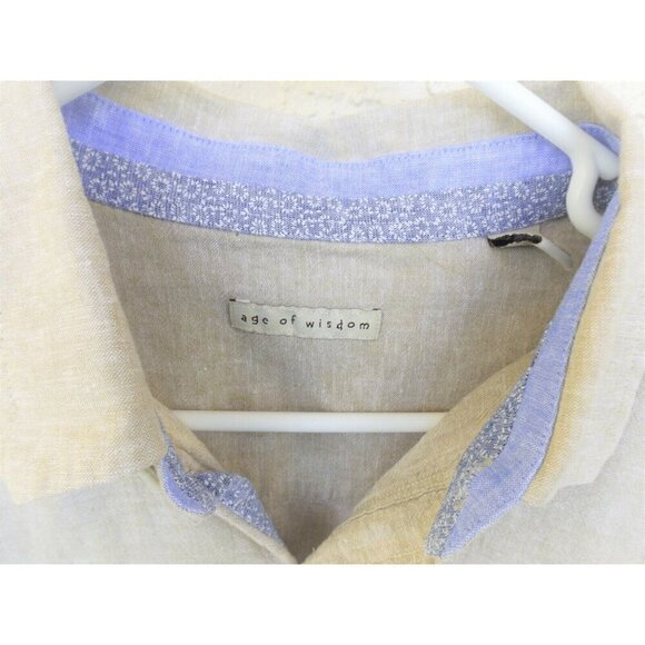 AGE OF WISDOM XXL LS Button Front Shirt Beige Blue Flip Cuff cotton linen blend - Picture 2 of 6